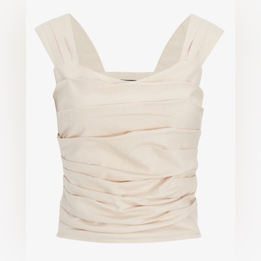 L Express Linen-Blend Ruched Cropped Tank Size XS